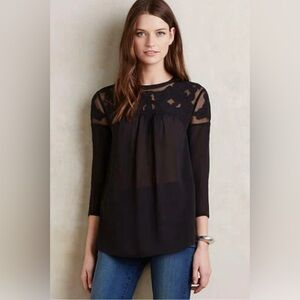 Anthropologie‎ Sheer Lace Blouse Dark Blue/Black Size 12 Large Vanessa Virginia